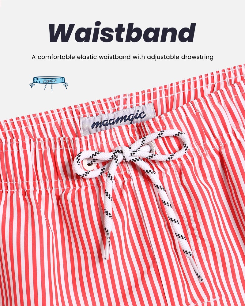 maamgic Mens Swim Trunks Quick Dry Swim Shorts with Mesh Lining Funny Swimwear Bathing Suits 7inch Red Striped X-Large - Image 3